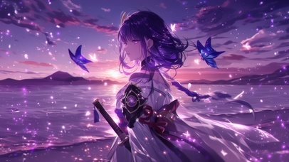 雪墨壁纸丨雷电将军丨落日黄昏