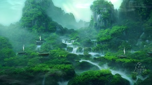 山间瀑布群晨雨