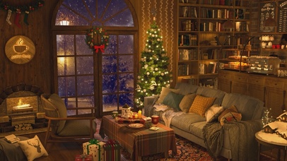 唯美治愈雪夜森林木屋房间