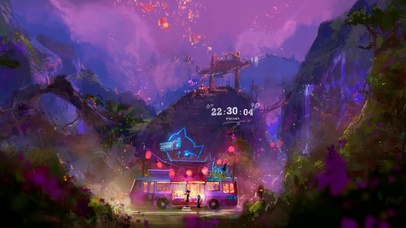 唯美治愈夜晚山林餐车小摊