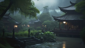 园林观雨