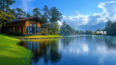 户外护眼湖泊房屋