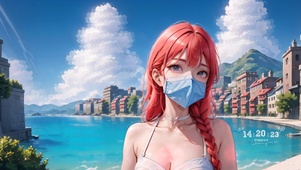 清新红发海边女孩
