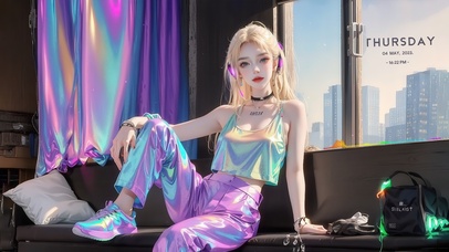 炫彩赛博风长发女孩