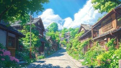 清爽夏日古镇静谧建筑