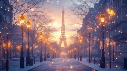 灯光下的夜幕巴黎