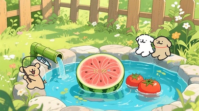 线条小狗夏日水池
