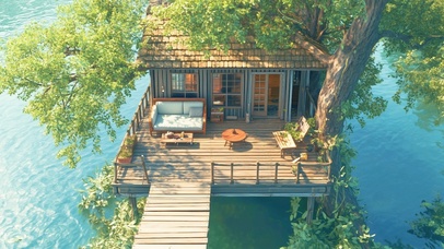 湖中木栈道小屋