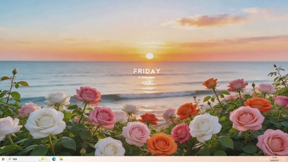 晚霞海边玫瑰花