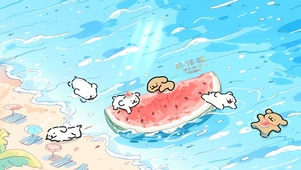沙滩冲浪小狗