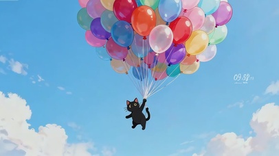 蓝天气球小猫         