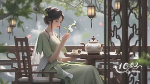 古风欣赏花景女孩