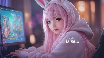 可爱粉发电竞少女