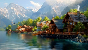炊烟山水如画