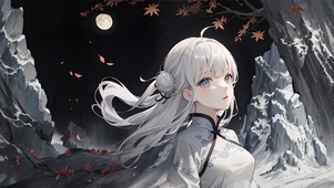 夜晚枫叶动漫女孩