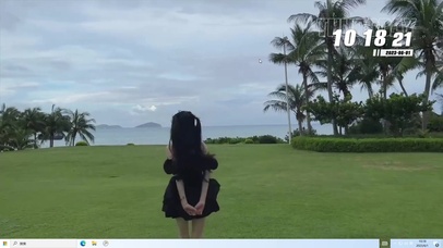 海边 黑色性感连衣裙美女 跳舞