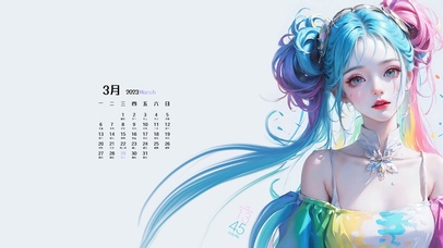 4K炫彩双髻少女