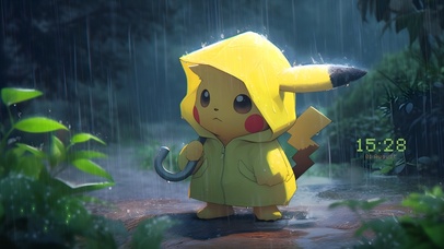 可爱雨中治愈皮卡丘