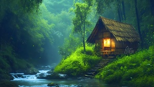 森林河流小屋