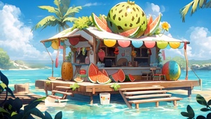 治愈清新 海边水果小屋