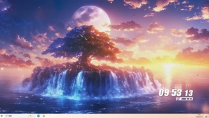 夕阳树木河流桌面主题