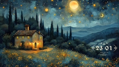 梵高星空森林小屋