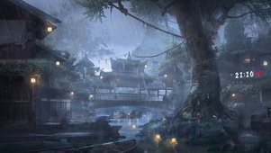 4K古风雨天夜晚村庄