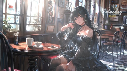 阳光咖啡馆蕾丝裙少女