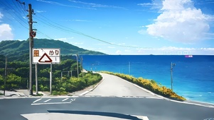 蓝色海边公路