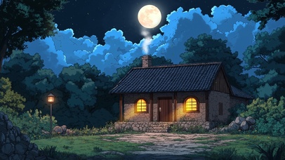 夜空下的小屋