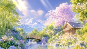 唯美治愈溪边木屋