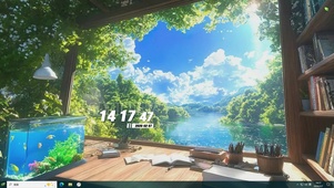 护眼蓝天白云树木绿景桌面主题