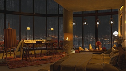 唯美治愈城市雨夜房间