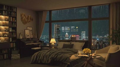 4K唯美治愈雨夜城市房间