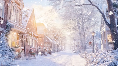 冬日圣诞飘雪小镇