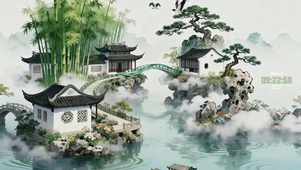 国风竹林庭院山水