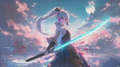 海边古风舞剑女孩