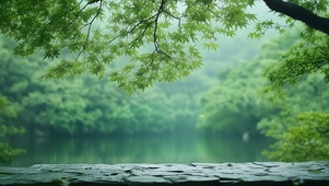 护眼雨中湖边