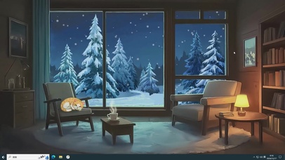 温馨小猫雪景房间