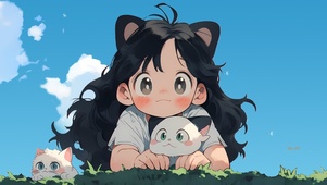 可爱少女和猫咪