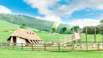 4k 治愈清新夏日蓝天下的草原