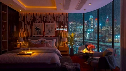 4K雨天都市夜晚房间