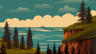 插画，海上小船