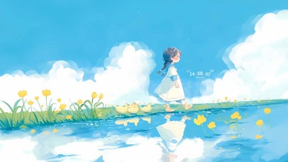 春天湖边女孩和小鸭