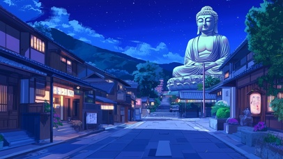 夜晚街边的大佛