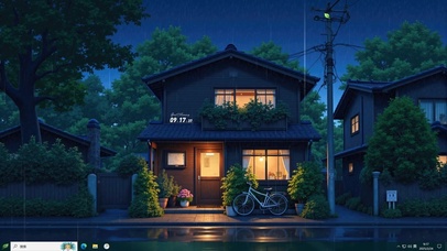 春天雨夜木屋主题