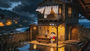蜡笔小新海边雨夜