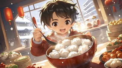 新年幸福吉祥团圆男孩吃饺子01