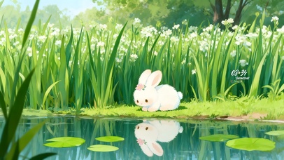 鲜花湖边小兔