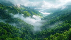 绿色护眼云雾缭绕峡谷